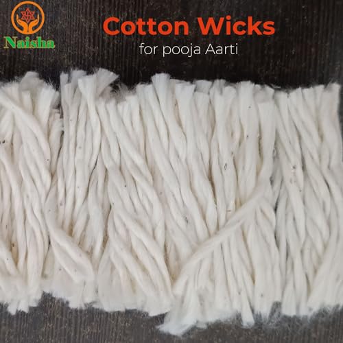 NAISHA Handmade Long Cotton Wicks (600 Pcs), 3-Inch Long Batti for Oil Lamp, Diya, Deepak and Jyot, Twisted Cotton Wicks for Temple, Home Mandir, Diwali Lighting and Festivals