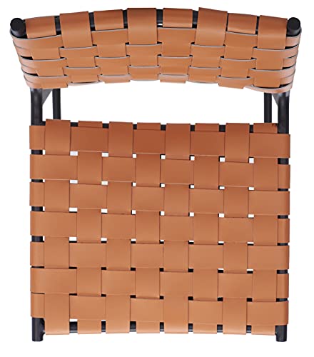 SAFAVIEH Home Collection Bahari Cognac Woven Leather/Black 26-inch Kitchen Island Breakfast Nook Counter Stool (Fully Assembled) - color: Cognac/Black