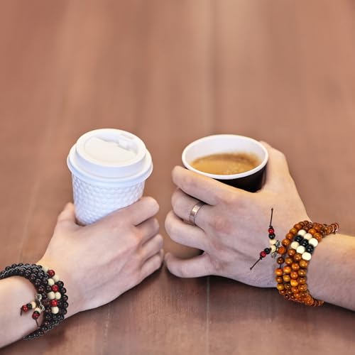 24 Pcs 108 Mala Bead 8mm Meditation Bracelet for Men Tibetan Buddha Link Retractable Wood Beaded Multilayer Sandalwood Wood Bracelets Buddhist Prayer Strand Prayer Gift for Meditation Lovers