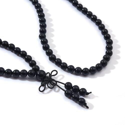 108 Mala Beads Stretch Bracelet 6mm Natural Gemstone Prayer Beaded Necklace - color: Black Onyx