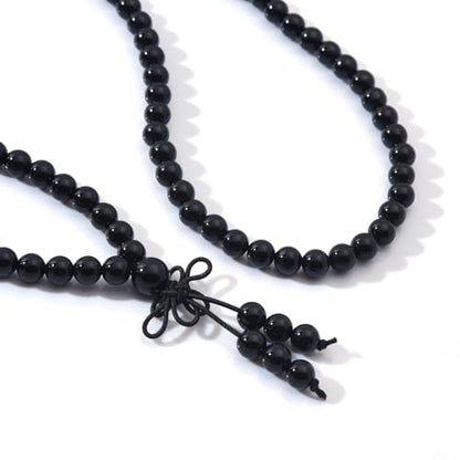 108 Mala Beads Stretch Bracelet 6mm Natural Gemstone Prayer Beaded Necklace - color: Black Onyx