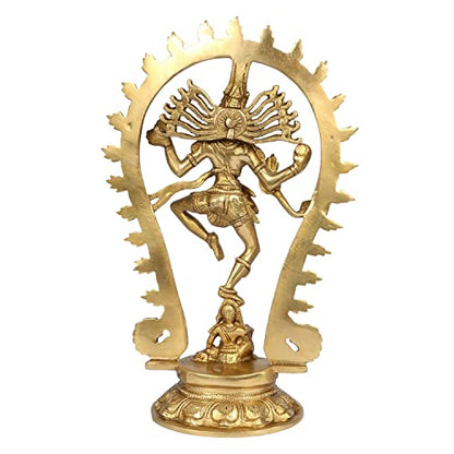Brass Natraj Dancing God Shiva Idol Nataraja Dance Murti Statue for Home Office Decor & Temple Gold 12 Inch