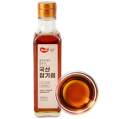 Korean Food 100% Korean Sesame Oil, Premium Sesame Seed Oil, Glass, 180ml