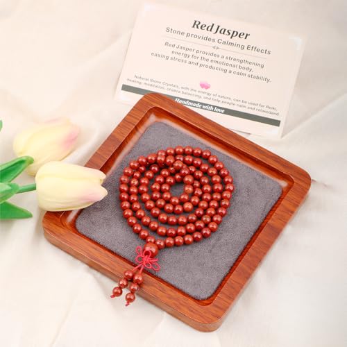 AD Beads 6mm 8mm 108 Prayer Mala Jasper Elastic Bracelet - Handmade Yoga Meditation Healing Power Energy Gifts for Unisex Adult. - color: Red Jasper(Calming)