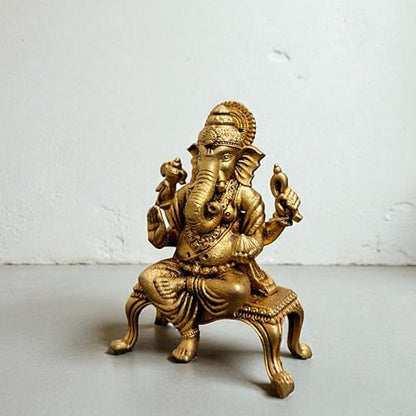 Brass Lord Ganesha Idol on Lotus – 2.25 Inch Small Hindu God Statue for Home Temple Décor, Ganpati Murti for Puja, Meditation & Gift – Handcrafted Indian Religious Figurine, 50 Gram