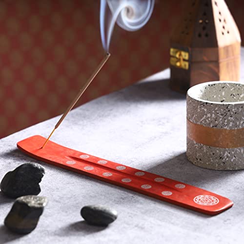 Bless-International Traditional-Handmade-Burner Wooden-Incense-Stick-Holder Ash-Catcher-Stand for-Aromatherapy-Meditation-Yoga (Fire Red) 10 Inches, Pack of 1 - color: Fire Red,10 Inch, size: One Holder