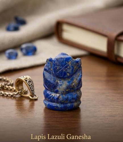 Lord Ganesha Statue Sculpture (1.5 inch) - Natural Lapis Lazuli Stone Ganesh Sculpture, Beautiful Lapis Lazuli Ganesh Idol, Pocket Ganesh Statue - color: Lapis Lazuli Ganesh