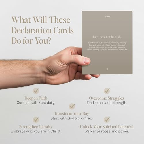 Yesha 52 Daily Bible Verse Cards with Wooden Stand | Heavenly Declarations | Christian Affirmation Cards for Identity in Christ | Premium Scripture Cards for Women & Men | Devotional Gift Set