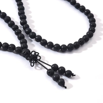 108 Mala Beads Stretch Bracelet 6mm Natural Gemstone Prayer Beaded Necklace - color: Black Lava