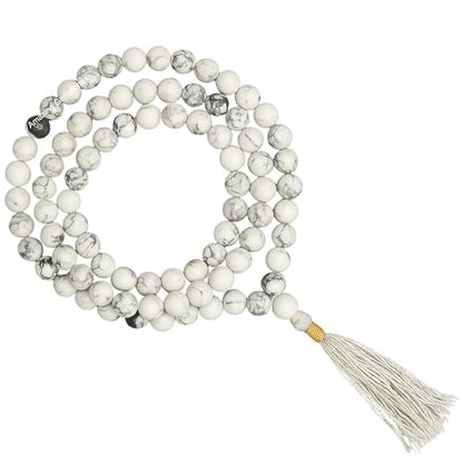 Amazing Gemstone Howlite Mala Beads - 108 Prayer Beads for Meditation and Mindfulness Practice, Handcrafted Mala Beads with Natural Gemstones for Spiritual Healing and Relaxation (Plain) - color: Howlite, style: Plain