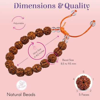 LOVENSPIRE Gold-plated 5 Face Original rudraksha beads Bracelet for Men – Panchmukhi Spiritual Wrist jewelry for Meditation & positive Energy - color: Braided Saffron