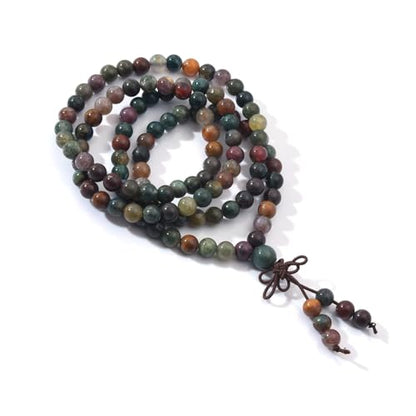 108 Mala Beads Stretch Bracelet 6mm Natural Gemstone Prayer Beaded Necklace - color: Indian Agate