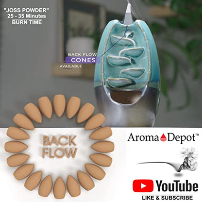 1.25'' BACKFLOW Unscented 30 100% Natural JOSS Powder Incense Cones - Ideal for Waterfall Burner and Holder, Add Any Aroma Depot Fragrance Oil to Make Your own Scented Cones. (30 Cones)
