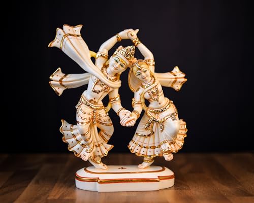 10-Inch Radha Krishna Statue – Hand-Painted Dancing Marble Stone Statue for Home Decor & Spiritual Gifts