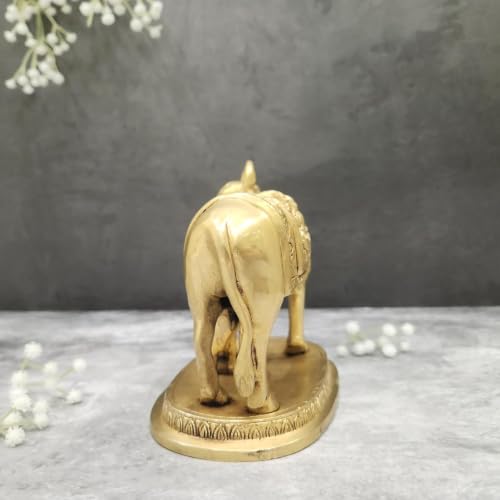 100% Pure Brass Kamdhenu Cow and Calf Idol, Gau MATA Murti, Vastu Brass Cow Statue for Home Temple, Pooja Room, Mandir Decor, Spiritual Religious Gift