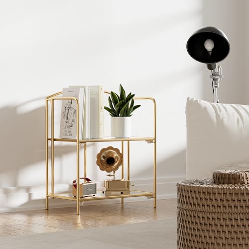 Crofy 2-Tier Foldable Bookshelf, Gold Frame & Transparent Shelves - color: Gold Frame & Transparent Shelf, size: 2 Tier