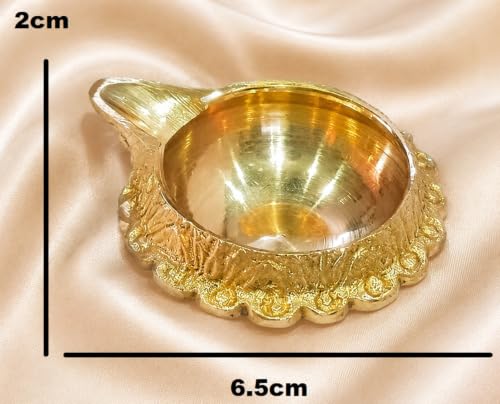athizay Brass Diyas Pack of 2 for Pooja Virgin Brass Indian Diya Set Oil lamp Sets for Gifting Home Decor Vilakku (Kuber Diya Set 2)