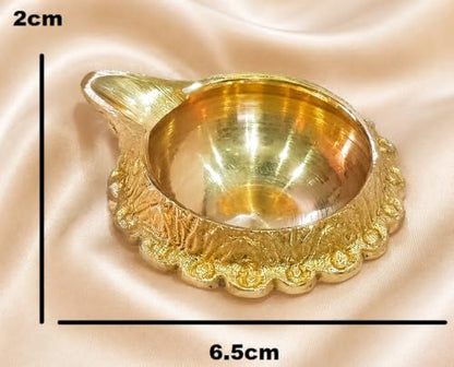 athizay Brass Diyas Pack of 2 for Pooja Virgin Brass Indian Diya Set Oil lamp Sets for Gifting Home Decor Vilakku (Kuber Diya Set 2)