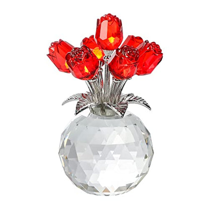 Movdyka Red Crystal Rose Glass Flowers with Vase Figurine Home Decor - color: Red-crystal Rose