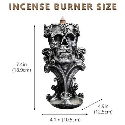 Comeon Backflow Incense Holder Skull Waterfall Incense Burner, Silver - color: Silver