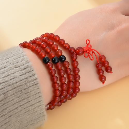 108 Mala Beads Stretch Bracelet 6mm Natural Gemstone Prayer Beaded Necklace - color: Carnelian