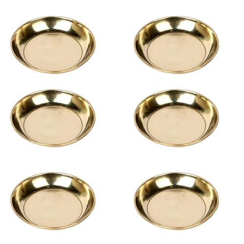 Craftsman SATVIK 6 Pc Set Pure Brass Pujan Prasad Bhog Thali Mandir Temple Indian Hindu Rituals Diwali Festive Kahnaji Bhog Puja Plate Indian Housewarming Return Gift Items Bulk