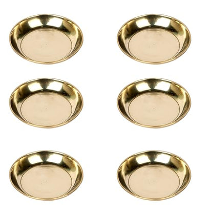 Craftsman SATVIK 6 Pc Set Pure Brass Pujan Prasad Bhog Thali Mandir Temple Indian Hindu Rituals Diwali Festive Kahnaji Bhog Puja Plate Indian Housewarming Return Gift Items Bulk
