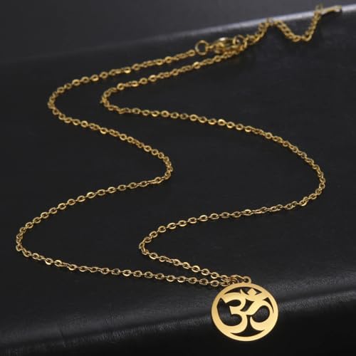 Women OM Necklace Indian Yoga Aum Om Ohm Pendant Necklace Stainless Steel Hindu Meditation Charm Sanskrit Symbol Spiritual Amulet Jewelry for Women Men - color: Gold