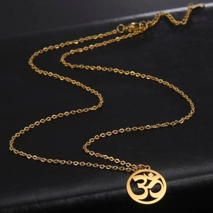 Women OM Necklace Indian Yoga Aum Om Ohm Pendant Necklace Stainless Steel Hindu Meditation Charm Sanskrit Symbol Spiritual Amulet Jewelry for Women Men - color: Gold