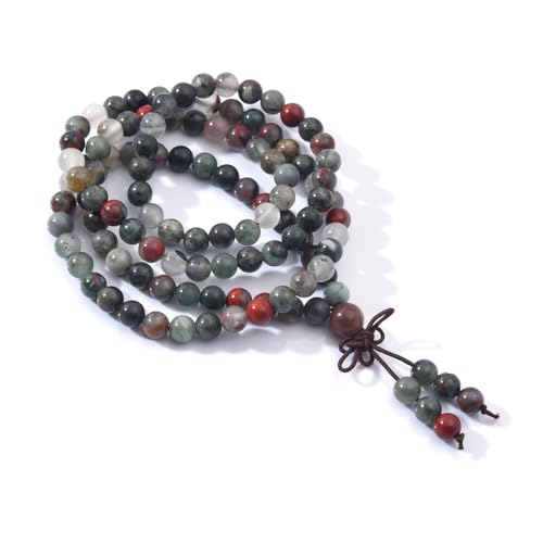 108 Mala Beads Stretch Bracelet 6mm Natural Gemstone Prayer Beaded Necklace - color: African Bloodstone
