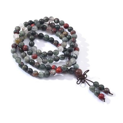 108 Mala Beads Stretch Bracelet 6mm Natural Gemstone Prayer Beaded Necklace - color: African Bloodstone