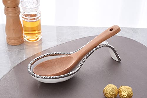 Pampa Bay Golden Salerno Titanium-Plated Porcelain Spoon Rest (White and Silver) - color: White and Silver