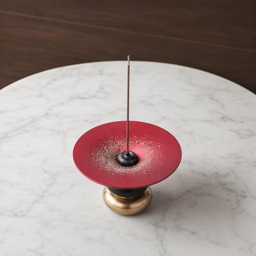 Metal Incense Holder, One - Press Eject Brass Stick Burner and Cone - color: Rich Red