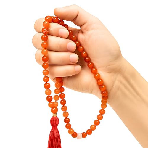 Amazing Gemstone Carnelian 108 Bead Mala - 8mm Round Beads for Meditation & Mindfulness, Plain - color: Carnelian, style: Plain