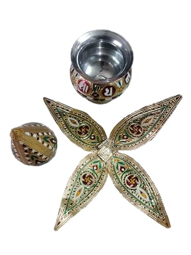 Rastogi Handicrafts Mangal Kalash Set Meenakari Work for Puja Kalash in Temple Home Decor Decorative Lota Narial Patta