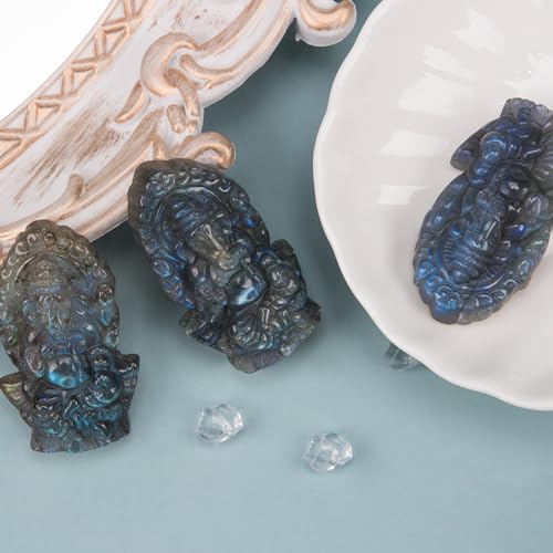 ZORZA 1Pcs Natural Labradorite Crystal Ganesha Statue Divine Hindu Ganesha Statue as Conscious Items for Meditation, Altar Kit Decoration for Yoga Room,Small Ganesh for Car Dashboard