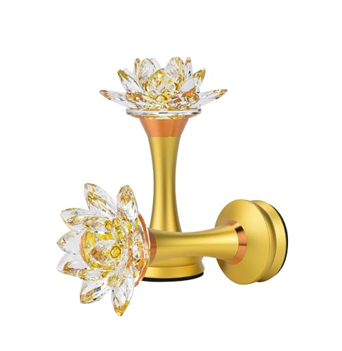 1 Pair - Colorful LED Crystal Lotus Buddhist Lamp USB Rechargeable - color: Deep Gold, size: 8 inches