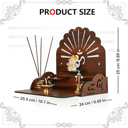 Wooden Puja Mandir with Om for Home | Small Wall Mount & Table Top Pooja Temple | Compact Wooden Mandir Stand for Prayer Room, Living Room & Office Decor Medium Size
