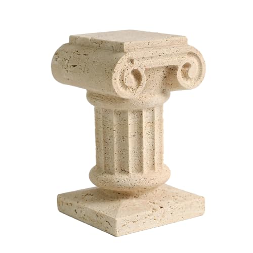 DUANYAN Travertine Roman Pillar Statues Small Sculpture Decor for Coffe Table, Decorative Pillar for Living Room Bedroom Bookshelf Display, Mini Roman Columns, Tabletop Elegant Stone Statue - color: Beige