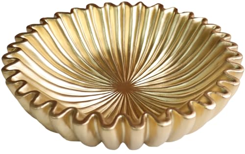 10" Large Decorative Bowl decor, Scalloped Bowls for Modern Home Decor,Ruffle Decor,Stylish Key Bowl for Entry Table,Decorative Fruit Bowl for Kitchen Counter,Golden - color: Golden