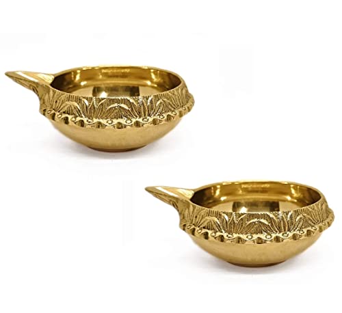 SATVIK Set of 2 - Pure Brass Kuber Diya for Diwali Decoration | Traditional Puja Oil Lamp for Home Temple | Brass Diya for Diwali Pooja & Festive Use - style: SET OF 2