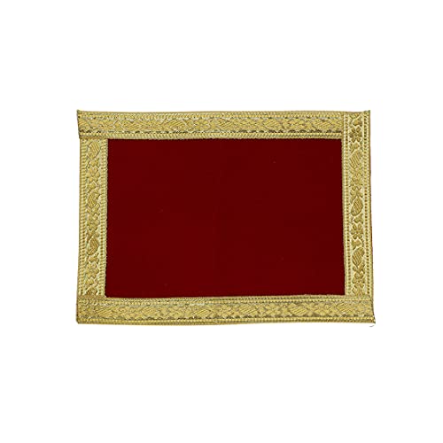 Set of 5 Mat Aasan Pooja Cloth God Idol Puja Temple Altar Cloth (7"X10") - color: Marron