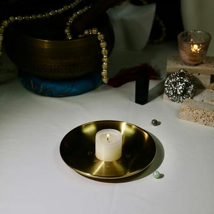 Gold Offering Prayer Ritual Bowl Plate Great for Altar,Meditation,Incense Sticks, smudging, Candle,Crystal,Jewelry,Yoga Use （Praying） - style: Praying