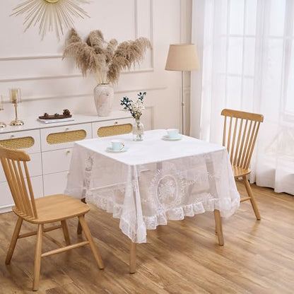 White Lace Floral Embroidered Square Tablecloth 55”x55” Table Cloth - color: White, size: 55" x 55" (Square)