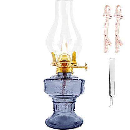 Kerosene Oil Lamp for Indoor Use,1 Kerosene Lamp,1 Tweezers and 2 Wicks - color: Blue