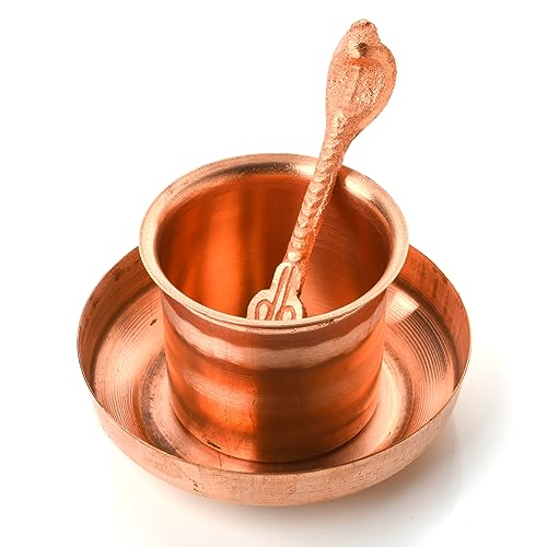 Traditional Indian Panch Patra Lota Prasad Plate with Achmani Spoon Pooja Utensils Accessory Item Articles for Mandir Temple Festival Pooja Purpose Religious Occasions(Panchpatra Set-3 Pcs) - color: Panchpatra Set-3 Pcs