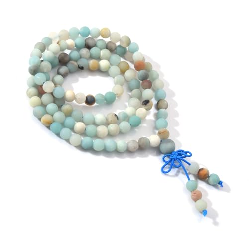 108 Mala Beads Stretch Bracelet 6mm Natural Gemstone Prayer Beaded Necklace - color: Matte Amazonite