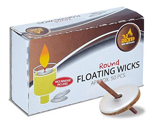 Ner Mitzvah Round Floating Wicks - 50 Count (Approx.), Cotton Wicks and Cork Disc Holders for Oil Cups - Bonus Wick Removal Tweezers - size: 1-Pack