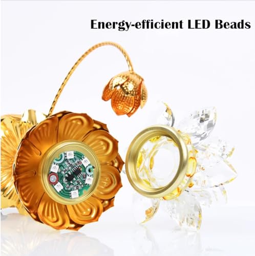 1 Pair - Colorful LED Crystal Lotus Buddhist Lamp - 8 inches - color: Pale Gold, size: 8 inches