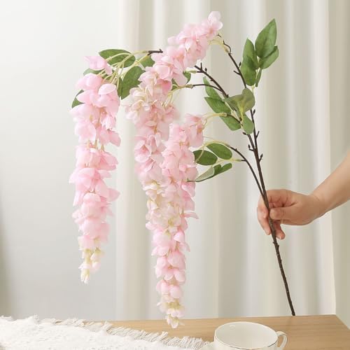 4pcs 47.2in Artificial Fake Wisteria Hanging Flower Garland Silk(pink) - color: Pink